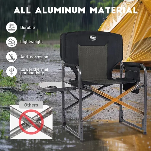 Miniatura 5 de TIMBER RIDGE Silla de camping de aluminio extragrande, silla de director portátil y ligera con mesa auxiliar, bolsillo lateral desmontable