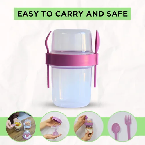 Miniatura 2 de salda Paquete de 4 tazas de desayuno sobre la marcha, taza de yogur para llevar y llevar con cobertura de cereales con cuchara y tenedor, frasco