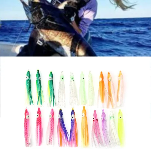Miniatura 6 de Señuelos de pesca de calamar, 20 faldas artificiales suaves de pulpo, cebo de pesca de agua salada, tamaño de 1.2 pulgadas para pescadores de aguas
