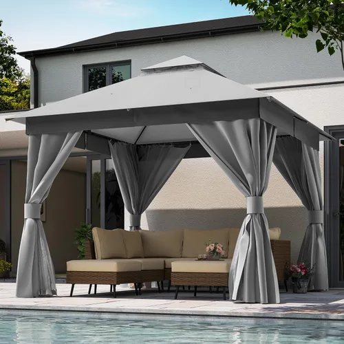 Miniatura 32 de LAUSAINT HOME 8'x8' Outdoor Gazebo, Metal Frame Heavy Duty Patio Canopy Tent Shelter with Double Roofs, Mosquito Nettings and Privacy Screens for