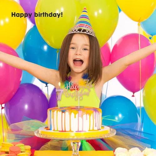 Miniatura 8 de Decoraciones de 7º cumpleaños para niñas – Tiara de corona de diamantes de imitación de oro rosa, decoración de pastel, velas de números y globos