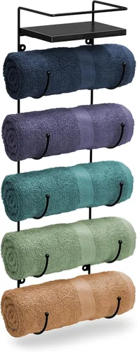 Miniatura 8 de Sorbus Toallero de baño – Toallero de metal de 5 niveles con estante de madera para toallas de baño enrolladas, toallas de baño, ropa de cama
