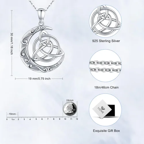 Miniatura 4 de Collar de pentagrama de plata de ley con triple luna, diosa celta, nudo celta, nudo de brujas, pentáculo, sol y luna, hécate, tetragrammaton, collar