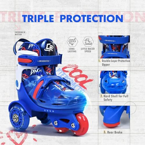 Miniatura 3 de Patines para niños pequeños con diseño de dinosaurio genial, zapatos de patinaje de entrenamiento para niños con triple protección de seguridad, 4