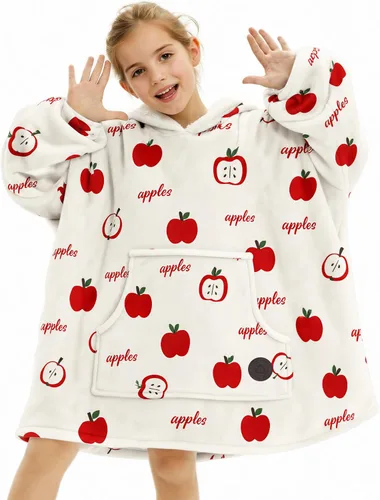 Miniatura 55 de Three Poodle - Manta con capucha portátil para niños, sudadera de sherpa de gran tamaño con capucha gigante, manta con capucha cálida y acogedora