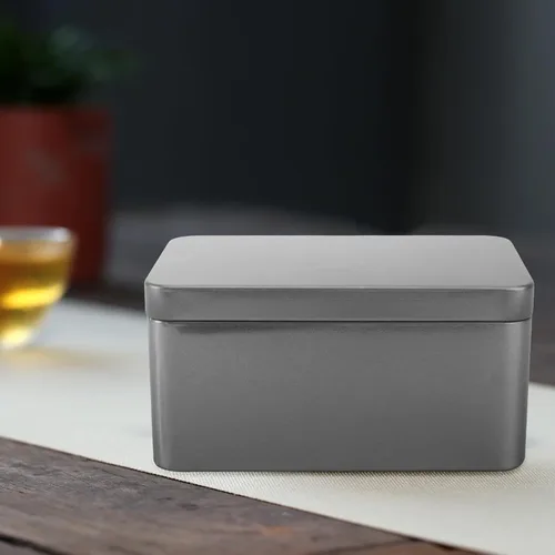 Miniatura 4 de NUOBESTY Caja de lata rectangular vacía, contenedor portátil de almacenamiento de té con tapa, caja de almacenamiento para el hogar para dulces