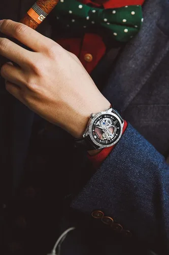Miniatura 3 de Relojes de cuero de esqueleto para hombre, vestido de lujo automático, mecánico, automático, impermeable, luminoso, relojes de pulsera