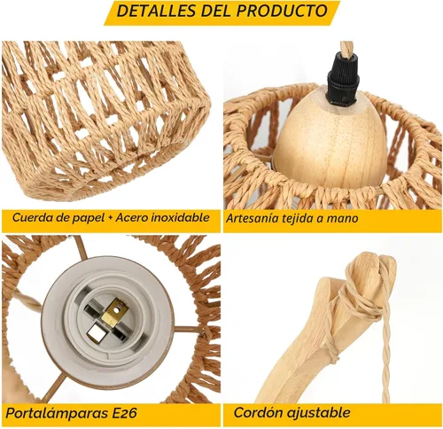 Miniatura 5 de Frideko Apliques de pared enchufables, juego de dos lámparas tejidas a mano con cable de ratán, luces de granja, aplique montado en la pared, Marrón