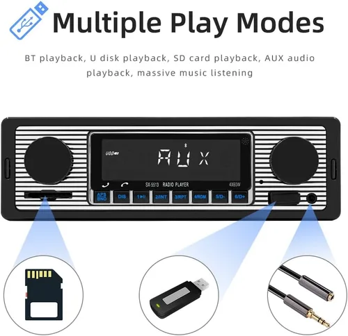 Miniatura 6 de Radio clásica de coche DIN simple de 7 pulgadas, estéreo de coche Bluetooth, radio FM, receptor de audio para automóvil, control de voz, llamadas