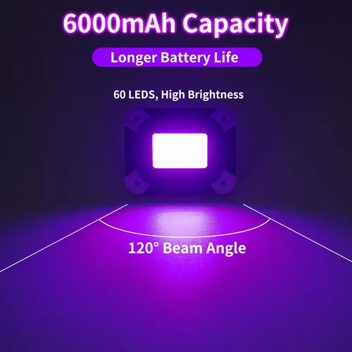 Miniatura 6 de Luz LED negra recargable, luz negra alimentada por batería, luz ultravioleta inalámbrica, luces negras impermeables para fiestas brillantes al aire