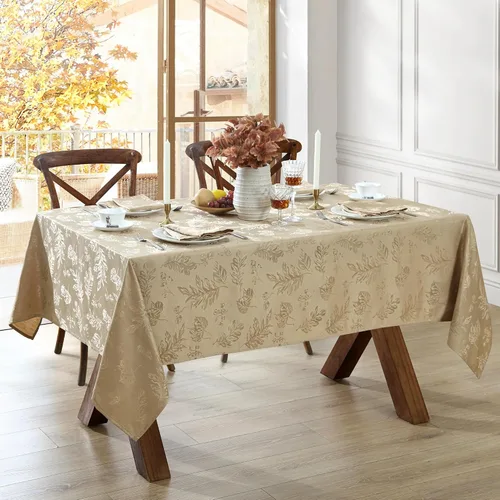 Miniatura 2 de Elrene Home Fashions. - Elegante mantel de damasco, diseño de hojas tejidas.