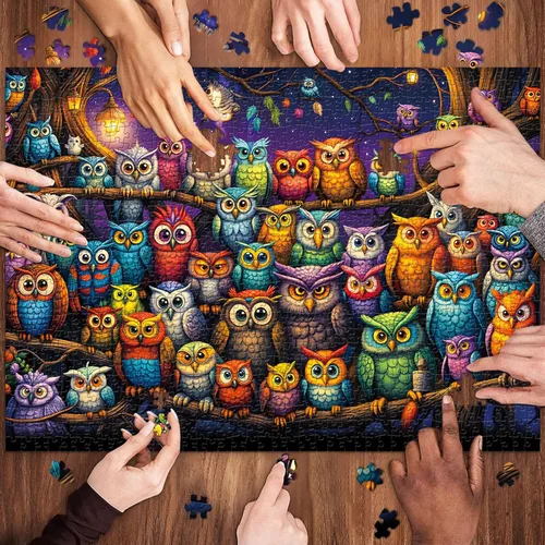 Miniatura 5 de Rompecabezas de la familia de búhos para adultos de 1000 piezas, rompecabezas para adultos de 1000 piezas, juguetes desafiantes, rompecabezas
