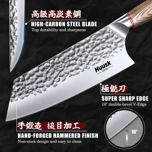 Miniatura 4 de Huusk Juego de cuchillos de cocina japoneses, juego de cuchillos de chef profesionales de 3 piezas para cocina, juego de cuchillos de carnicero