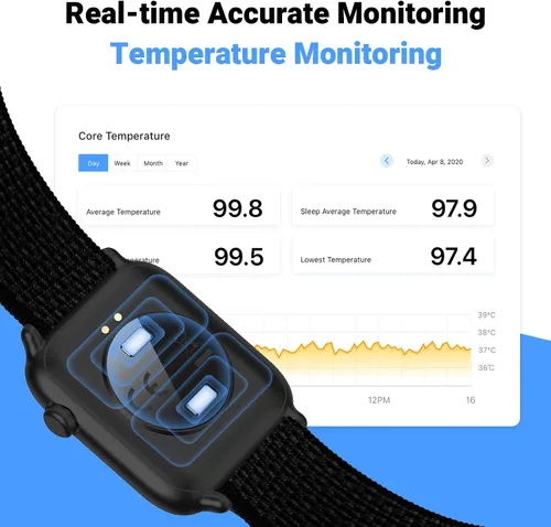 Miniatura 3 de COCO Reloj inteligente de monitoreo de salud cómodo con Bluetooth para personas mayores: frecuencia cardíaca, temperatura corporal, oxígeno