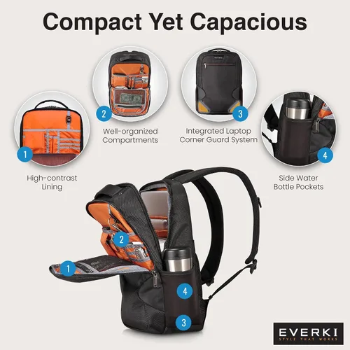 Miniatura 3 de EVERKI Studio Slim Business Professional - Mochila para laptop MacBook Pro 15 de 14.1 pulgadas, ligera, para hombres o mujeres (EKP118), color negro