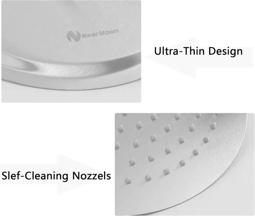Miniatura 3 de NearMoon Cabezal de ducha de lluvia con brazo ajustable de 11 pulgadas, ducha de lluvia de acero inoxidable de alta presión, diseño ultrafino, Níquel