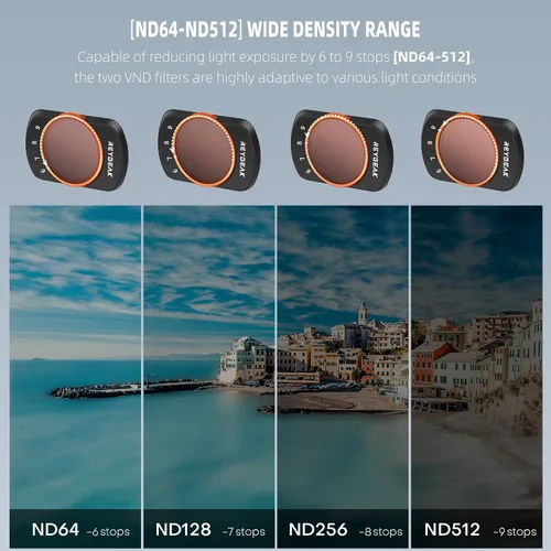 Miniatura 6 de REYGEAK Kit de filtros de lente ND variable Pocket 3 VND 2-32 (1-5 Stop) y VND 64-512 (6-9 Stops) Compatible con DJI Osmo Pocket 3, marco