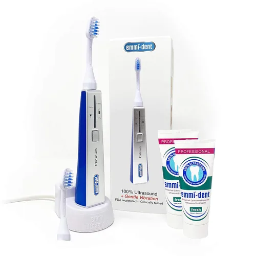 Emmi-dent Cepillo de dientes eléctrico Oral Waver con tecnología 100% de ultrasonido, vibración suave y pasta de dientes nano-burbuja. Ideal para
