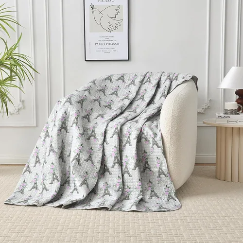 Miniatura 3 de HollyHOME Juego de edredón de 2 piezas tamaño Twin de la Torre Eiffel con diseño floral rosa sobre gris, cubrecama, incluye 1 edredón, 1 funda
