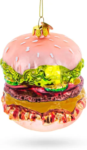 Miniatura 2 de Adorno navideño de vidrio soplado de hamburguesa con queso doble