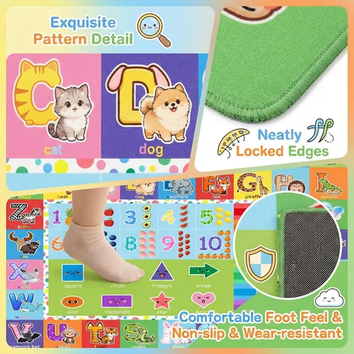 Miniatura 5 de ABC - Alfombra del alfabeto para dormitorio de niños, 2.5 x 4 pies, tapete de juego educativo con números y animales para guardería infantil