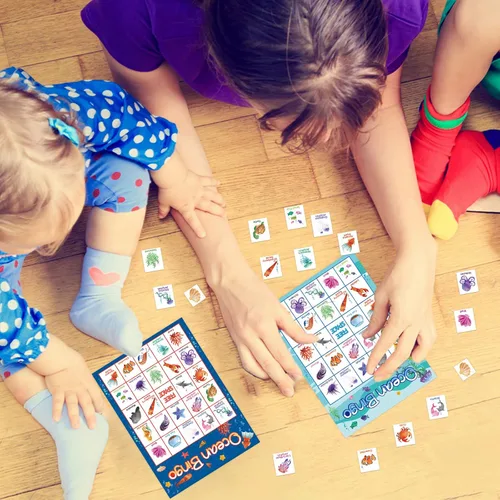 Miniatura 6 de Fancy Land Juego de bingo oceánico para 24 jugadores para niños, suministros de juegos de fiesta bajo el mar