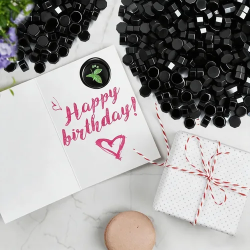 Miniatura 3 de Cuentas de sello de cera de alta calidad, 520 pellets de sellado negro para cartas, tarjetas de felicitación, botellas de vino y manualidades, grado