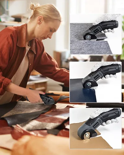 Miniatura 6 de 4V - Tijeras eléctricas inalámbricas, cortador giratorio ligero con 2 cuchillas y carga USB, para cortar cartón, tela, cuero, alfombra, plástico