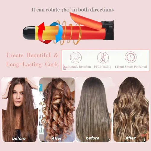 Miniatura 5 de Varita rizador automática de 28mm/1.1 pulgadas con rotación, rizador de pelo profesional con pantalla LED, ondulador de cabello de calentamiento
