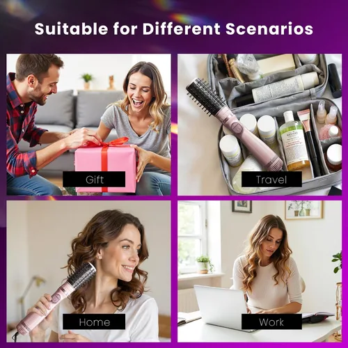 Miniatura 9 de Cepillo secador de pelo, giratorio 3 en 1 con 3 cabezales para secar peinado, voluminizar, rizar, elegante en un solo paso para cabello largo, 3 Rosa