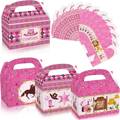 MIKIMIQI 12 cajas de decoración de vaquera occidental, suministros de regalo de vaquera, cajas de regalo de rodeo, bolsas temáticas de caballos para