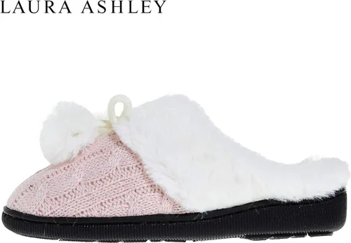 Miniatura 3 de Laura Ashley Pantuflas tipo zueco de punto de puntada de diamante para niña con pompones