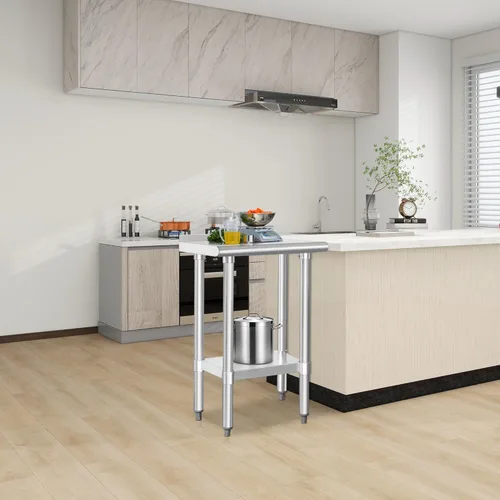 Miniatura 7 de HARDURA Mesa de trabajo comercial de acero inoxidable, mesa de trabajo de preparación, mesa de metal de 14 x 24 pulgadas con estante inferior