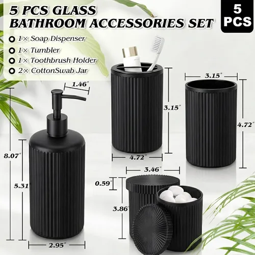 Miniatura 5 de Accesorios de baño verdes 5 piezas con bote de basura (negro, 5 imágenes)