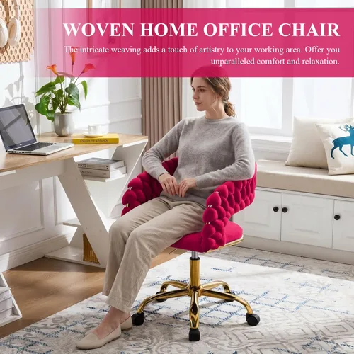 Miniatura 3 de NIOIIKIT Silla de Oficina Tejida para el Hogar, Silla de Escritorio Tapizada en Terciopelo con Espalda Abierta, Silla de Tarea Ajustable en Altura