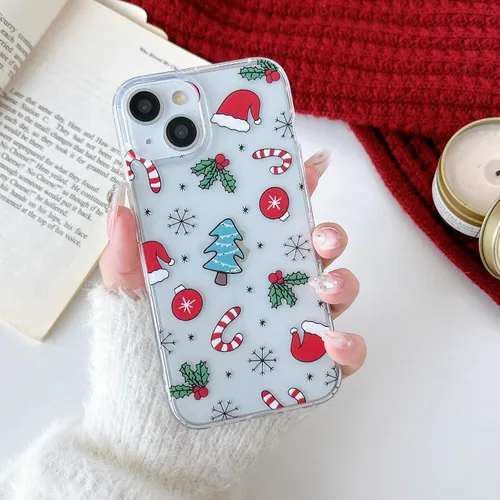 Miniatura 6 de RALEAVO Funda de Navidad Transparente Clara para iPhone 11, bonita funda de invierno para mujeres, niñas y niños con sombreros, campanas, delgada