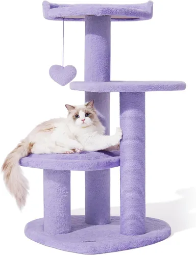 Miniatura 4 de VETRESKA - Árbol para gatos de 39.8 pulgadas, torre para gatos de varios niveles con plataforma, postes de rascar de sisal con juguete de flor