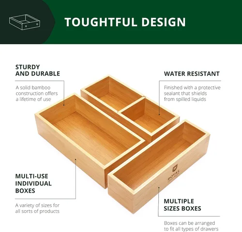 Miniatura 3 de ROYAL CRAFT WOOD Caja organizadora de cajones de bambú de lujo, juego de contenedores para cocina, baño, escritorio de oficina, maquillaje, joyas, 3