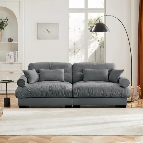 Miniatura 95 de Reposapiés Otomano Tapizado de Terciopelo con Cojín para Sofá Seccional Sofá 300 libras para Sala de Estar (Beige)