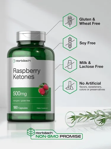 Miniatura 4 de Horbäach Cetonas de frambuesa 500 mg 180 cápsulas Píldoras sin OMG y sin gluten