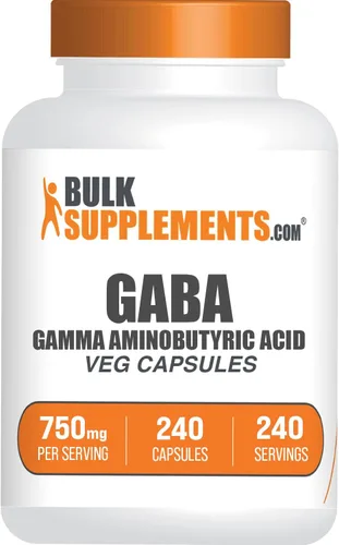 BulkSupplements. Com Gamma - Cápsulas de ácido aminobutírico - Suplemento GABA, GABA 750 mg, vegano y sin gluten, 1 cápsula por porción, 240