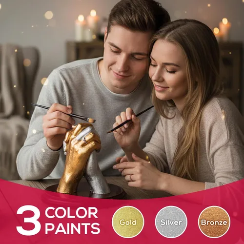 Miniatura 6 de Falling in Art Kit de fundición a mano para parejas, kit de molde de mano de yeso de recuerdo para familia, niños, adultos con cubo grande, guantes