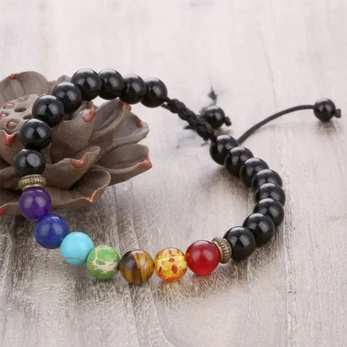 Miniatura 4 de Brazalete GelConnie de piedras de lava, 7 chakras, 0.32 pulgadas, piedra natural, para curación, alivio del estrés, yoga, ansiedad, aromaterapia
