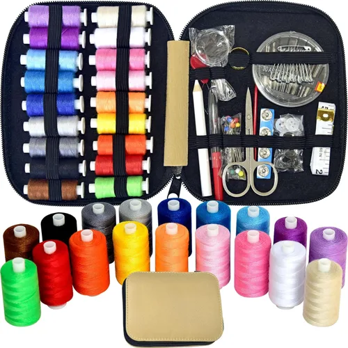 Miniatura 9 de Kit de costura con estuche, suministros de costura portátiles para el hogar, viajero, adultos, principiantes, emergencia, contiene 18 hilos