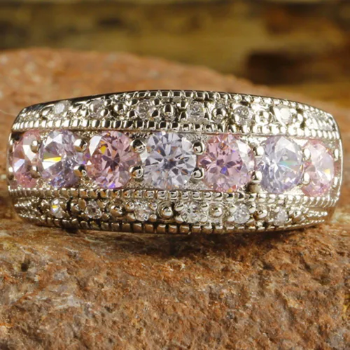 Miniatura 2 de Anillo de plata de ley 925 con topacio rosa y amatista para mujer