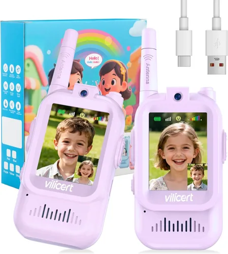 Miniatura 10 de Walkie Talkies de video con pantalla en tiempo real y cambiador de voz, radios recargables de largo alcance para niños de 3 a 12 años, regalos