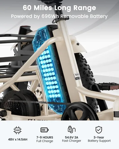 Miniatura 3 de MOONCOOL Triciclo eléctrico para adultos, 20 x 4 pulgadas, triciclo eléctrico con neumáticos gruesos, bicicleta eléctrica de 3 ruedas de 48 V, 500