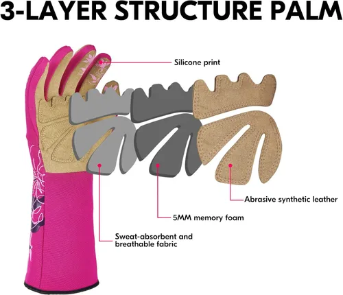 Miniatura 2 de Vgo SL7445 - Guantes de jardinería de cuero sintético para mujer, guantes de trabajo de manga larga, transpirables y con agarre, de alta destreza