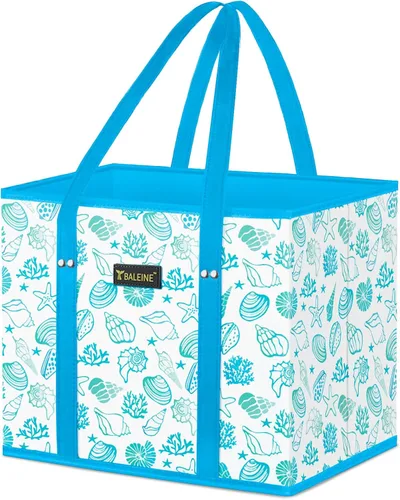Miniatura 21 de BALEINE Paquete de 3 bolsas reutilizables para comestibles, bolsas de compras plegables para comestibles con parte inferior reforzada y asas