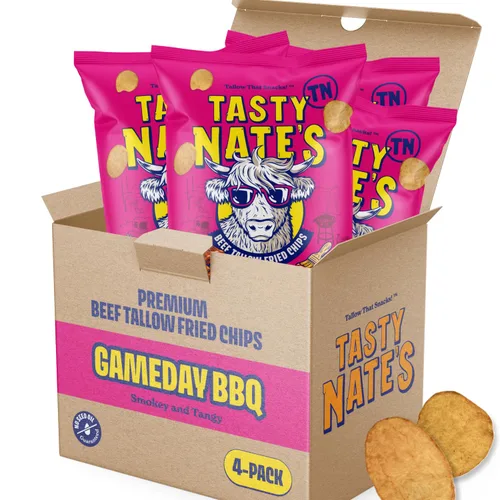 Tasty Nate's Beef Tallow - Papas fritas con sabor a barbacoa para el día del juego, fritas en 100% sin aceite de semilla de sarga, sin gluten,